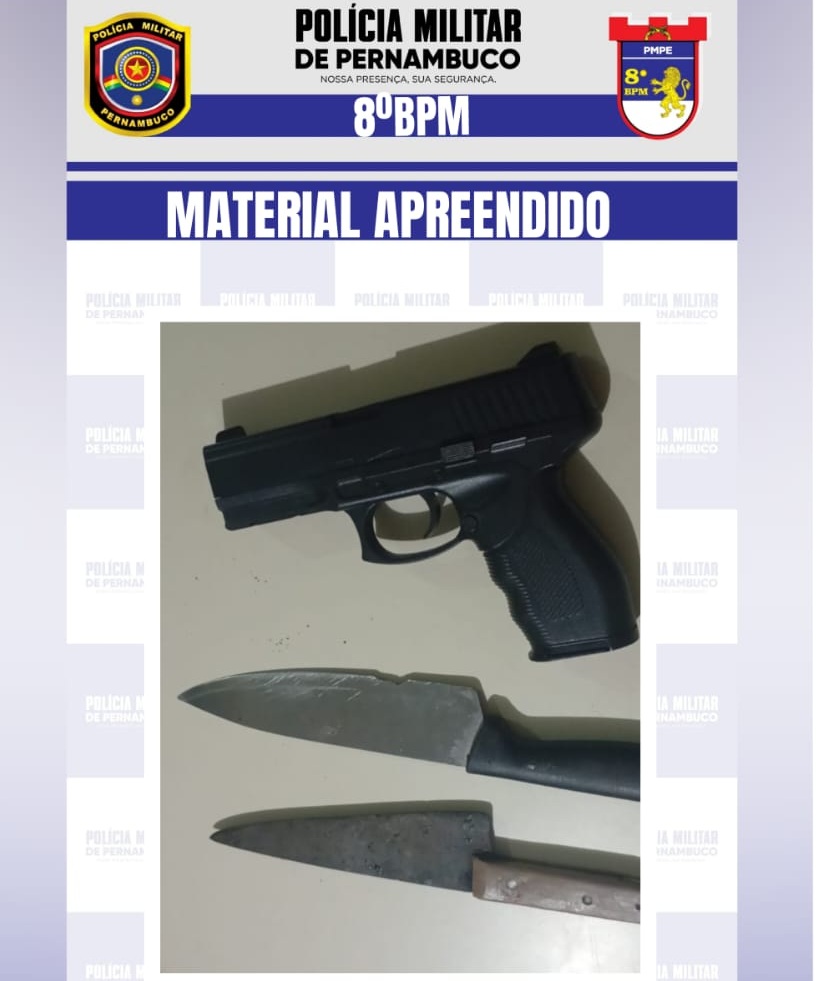 Briga entre casal resulta na apreensão de facas e simulacro de arma de fogo em Mirandiba