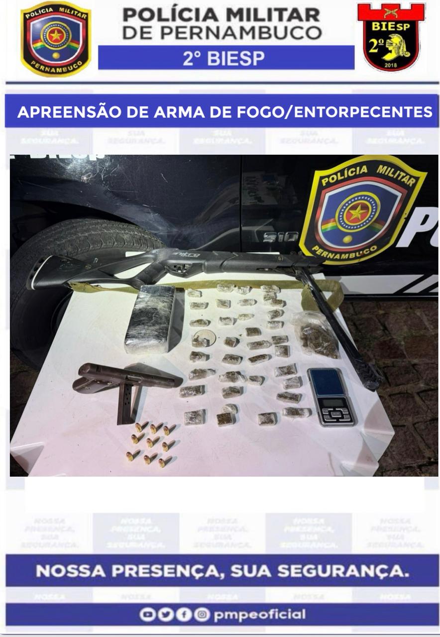 PM REALIZA APREENSÃO DE ARMAS DE FOGO E ENTORPECENTE EM PETROLINA
